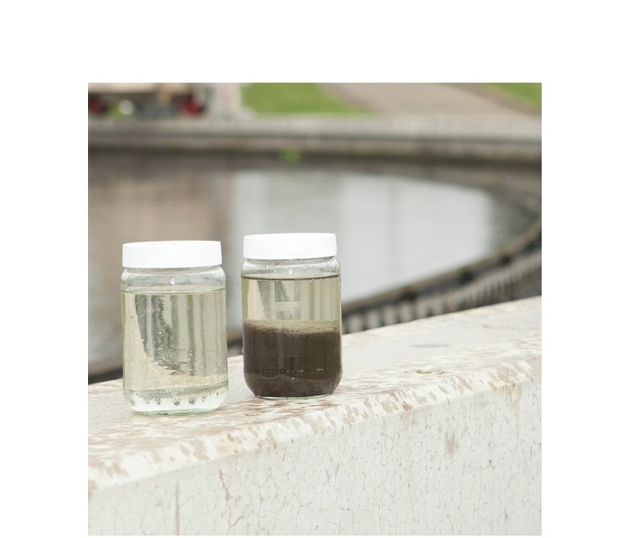 Before (right) and after (left) coagulation and flocculation