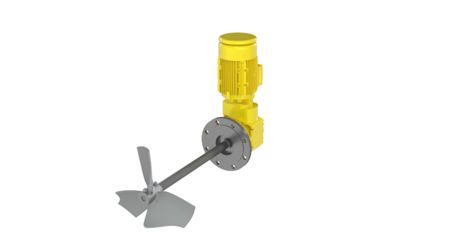 SRMix with yellow motor and gray impeller on a flange.