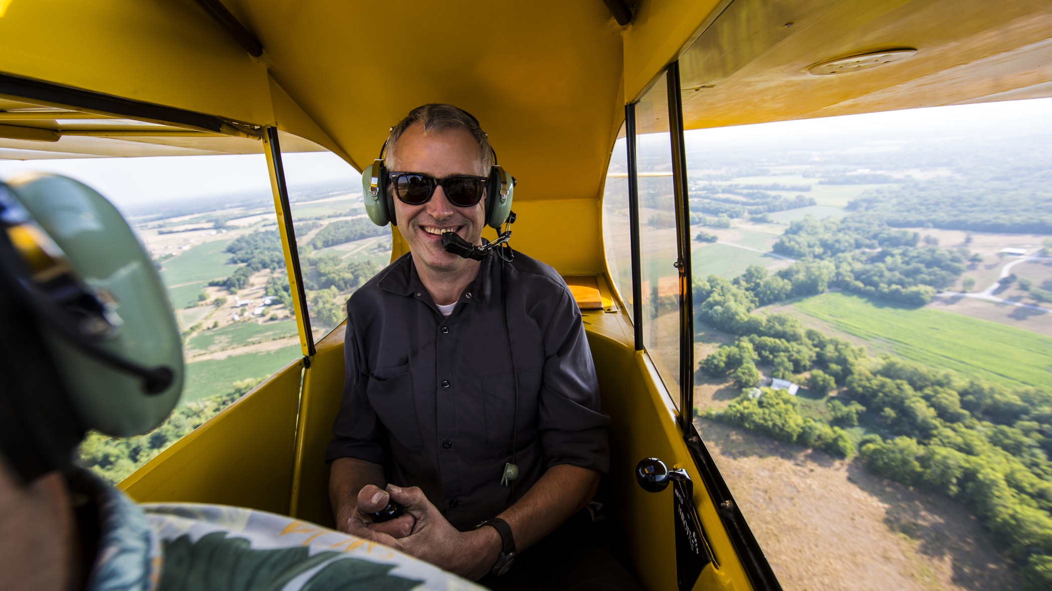 Non-commercial aviation small planes in the sky.