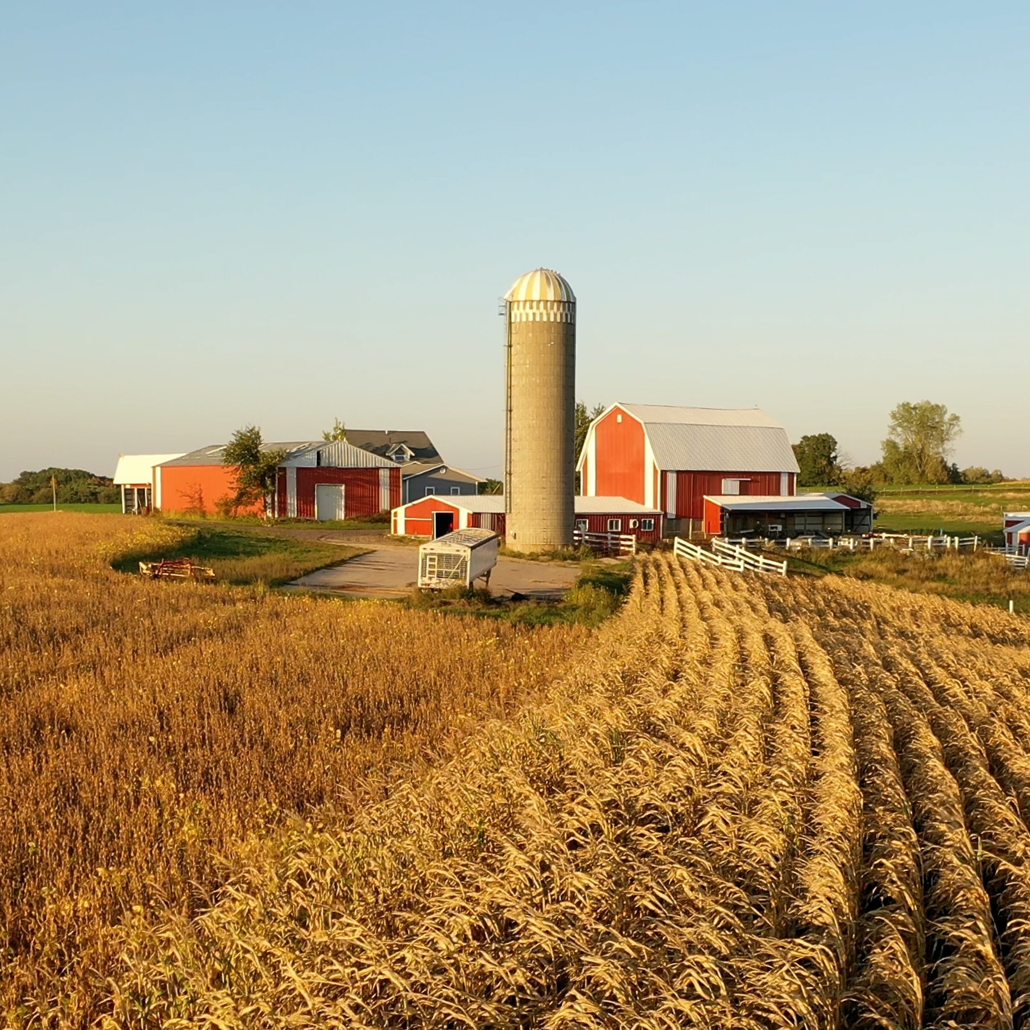 Aerial view of the Midwest USA in autumn. Rural landscape, countryside.