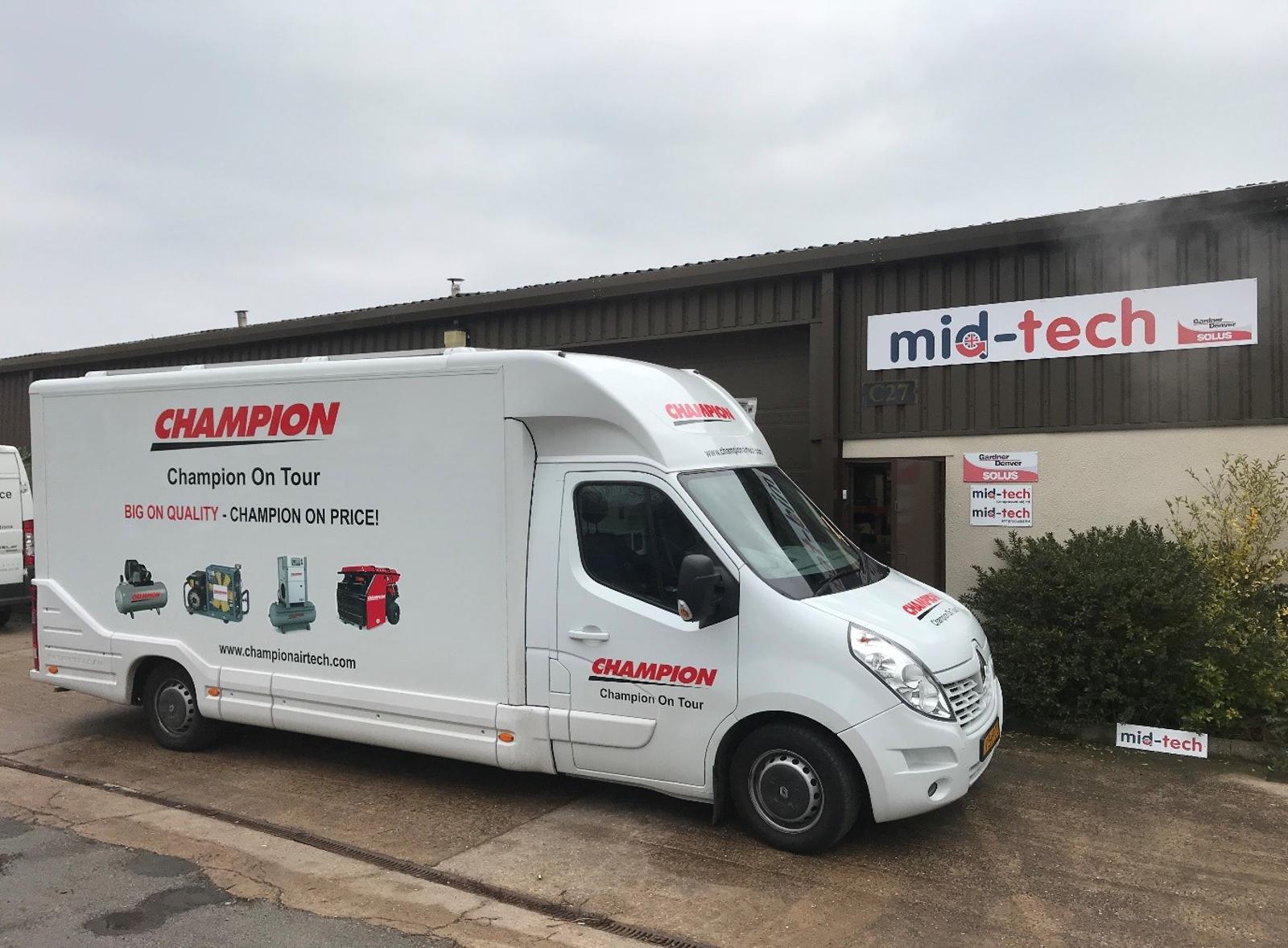 Champion branded van outside
