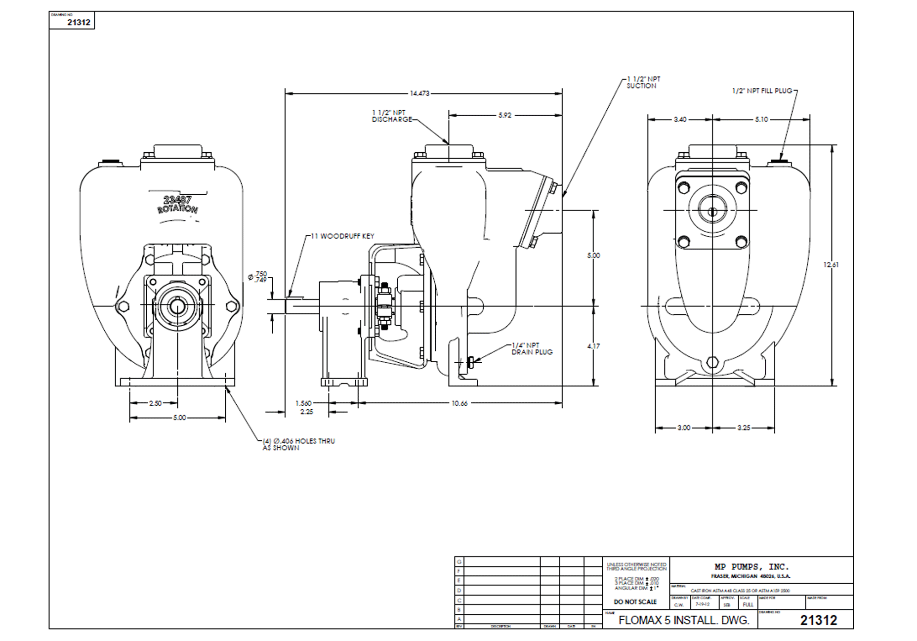 1-1/2"" x 1-1/2"" Self Priming Centrifugal Pump FLOMAX® 5 Drawing 2