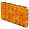Rectangular orange ULTEM transparent plastic manifold with a grid of raised cylindrical pegs and CNC machined lines forming multiple rectangles and pathways across the surface.