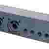 A black rectangular, PVC plastic hydraulic manifold block with multiple circular ports and threaded holes on its front and side surfaces, used for directing fluid flow in hydraulic systems.
