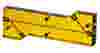 A transparent yellow ULTEM rectangular plastic manifold with cut-out channels and holes, some with threaded inserts, used as a fluidic/microfluidic device for directing liquid or gas flow.