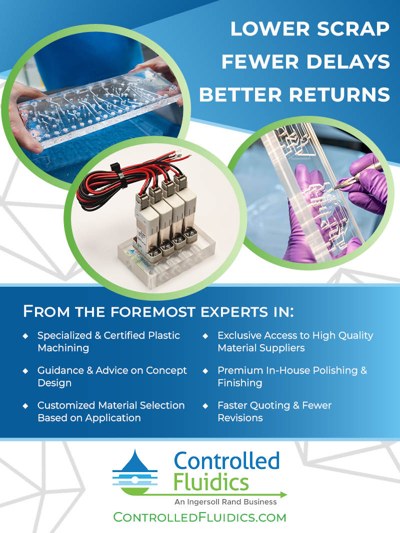Informative flyer on controlled fluids, showcasing features and advantages of fluid control technologies.