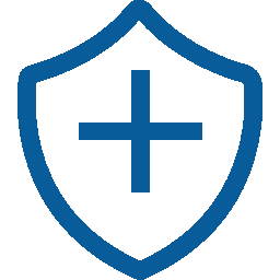 blue shield icon with addition sign 