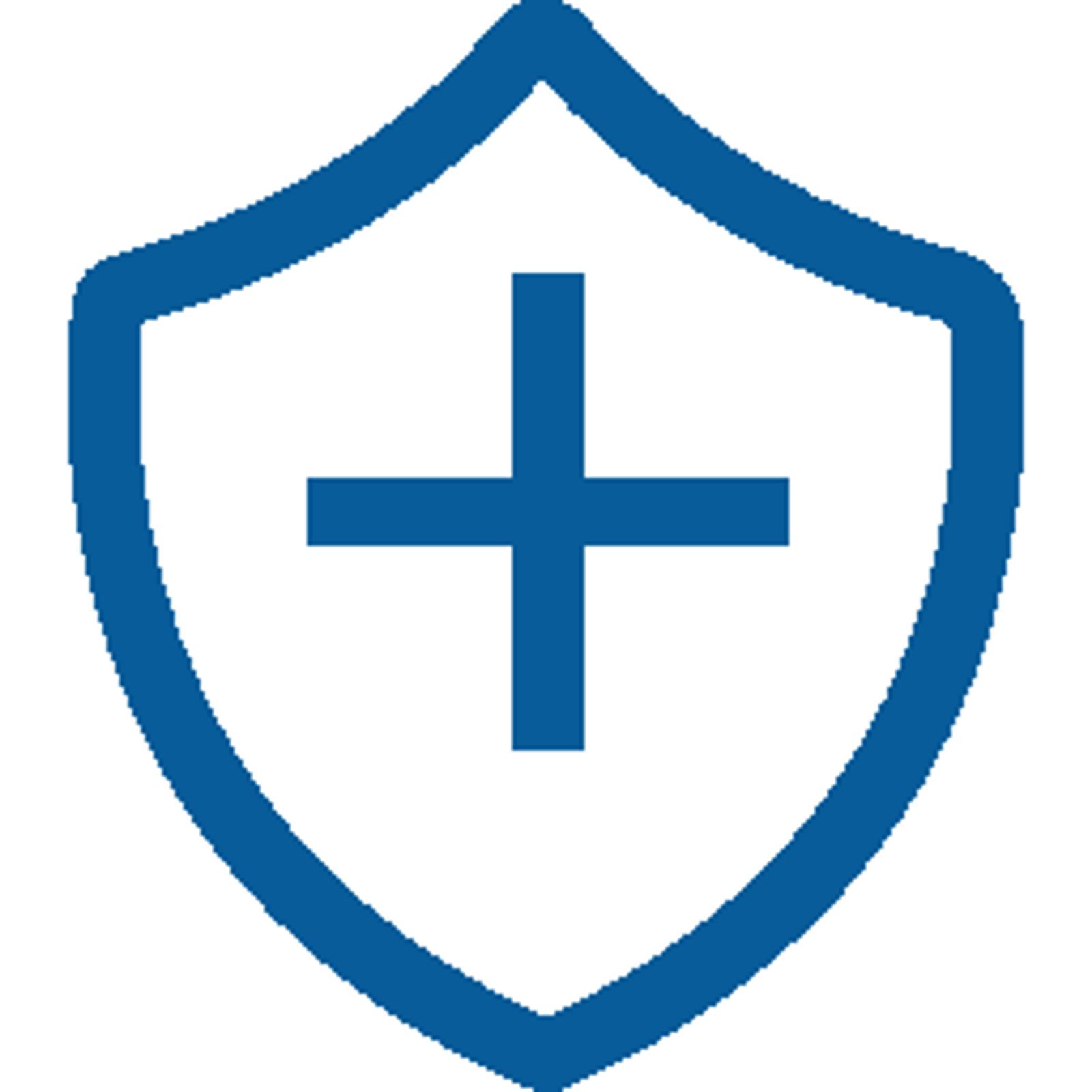 blue shield icon with addition sign