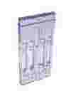 A clear, rectangular microfluidic manifold with intricate internal channels and circuits is shown standing upright on a white background.