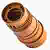 A cylindrical, copper-brown PPS plastic insulator component with several grooves, holes, and ridges, photographed on a white background.