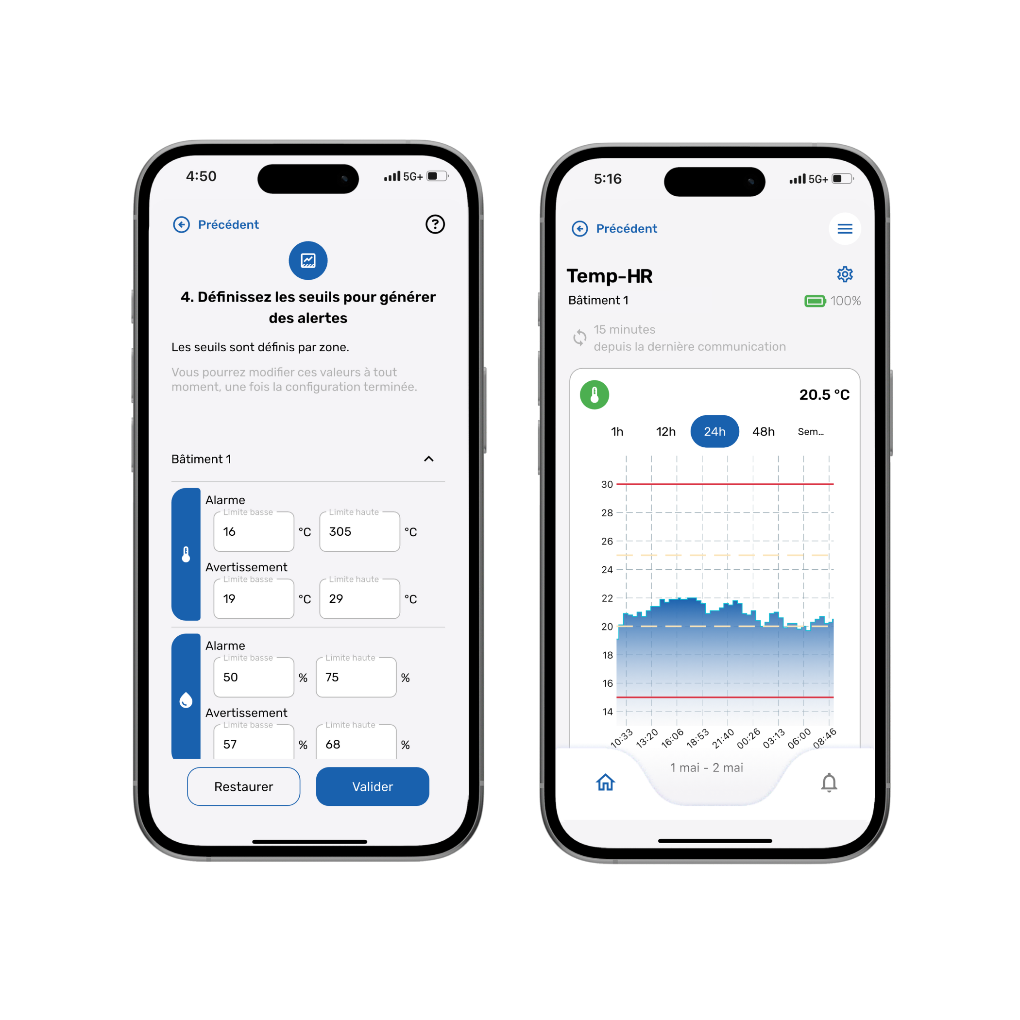 MAXIMUS View – Sonde de température et d’humidité sans fil – L’application mobile