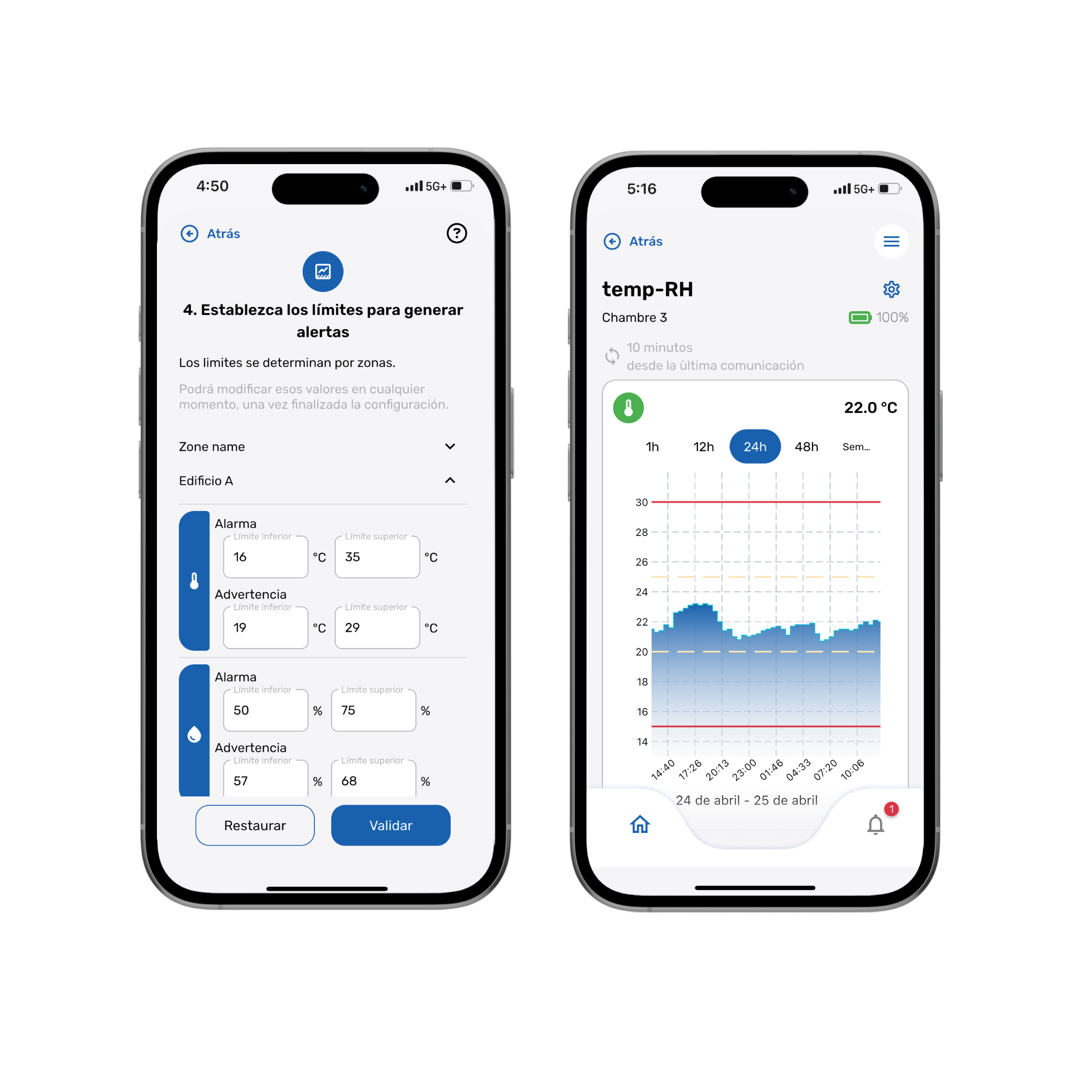 MAXIMUS View – Sensor inalámbrico de temperatura y humedad – Aplicación móvil