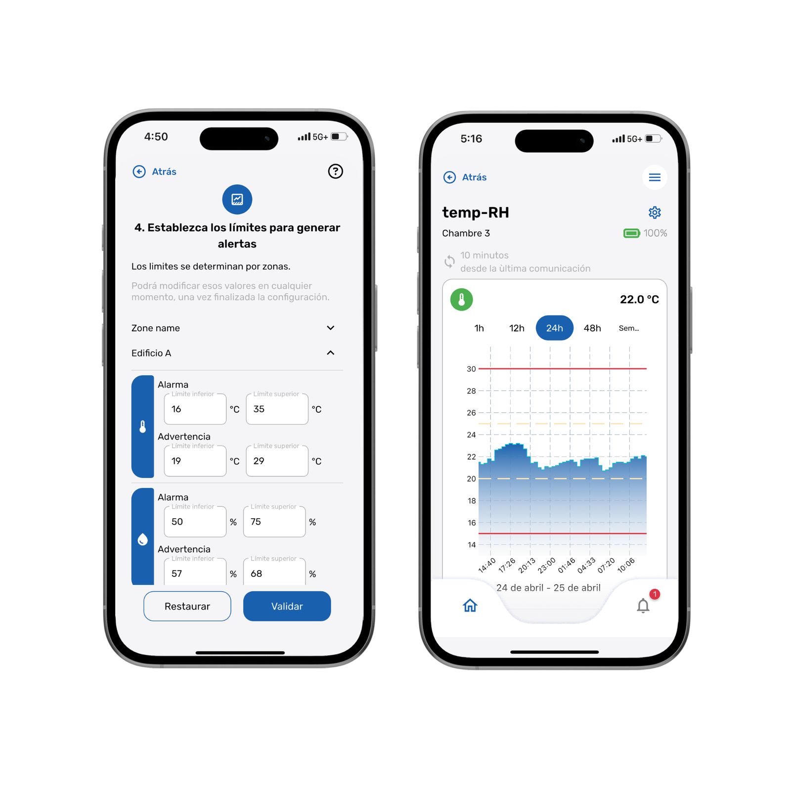 MAXIMUS View – Sensor inalámbrico de temperatura y humedad – Aplicación móvil
