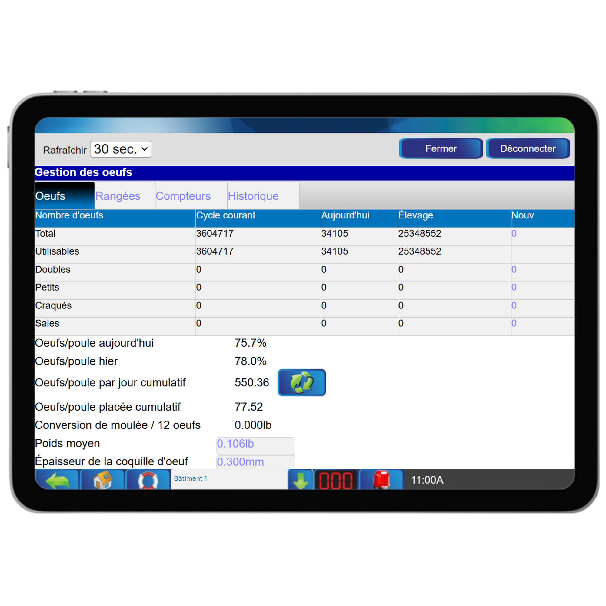 Compteur d'œufs infrarouge - IR3e IR48 – Tableau du nombre d’œufs.