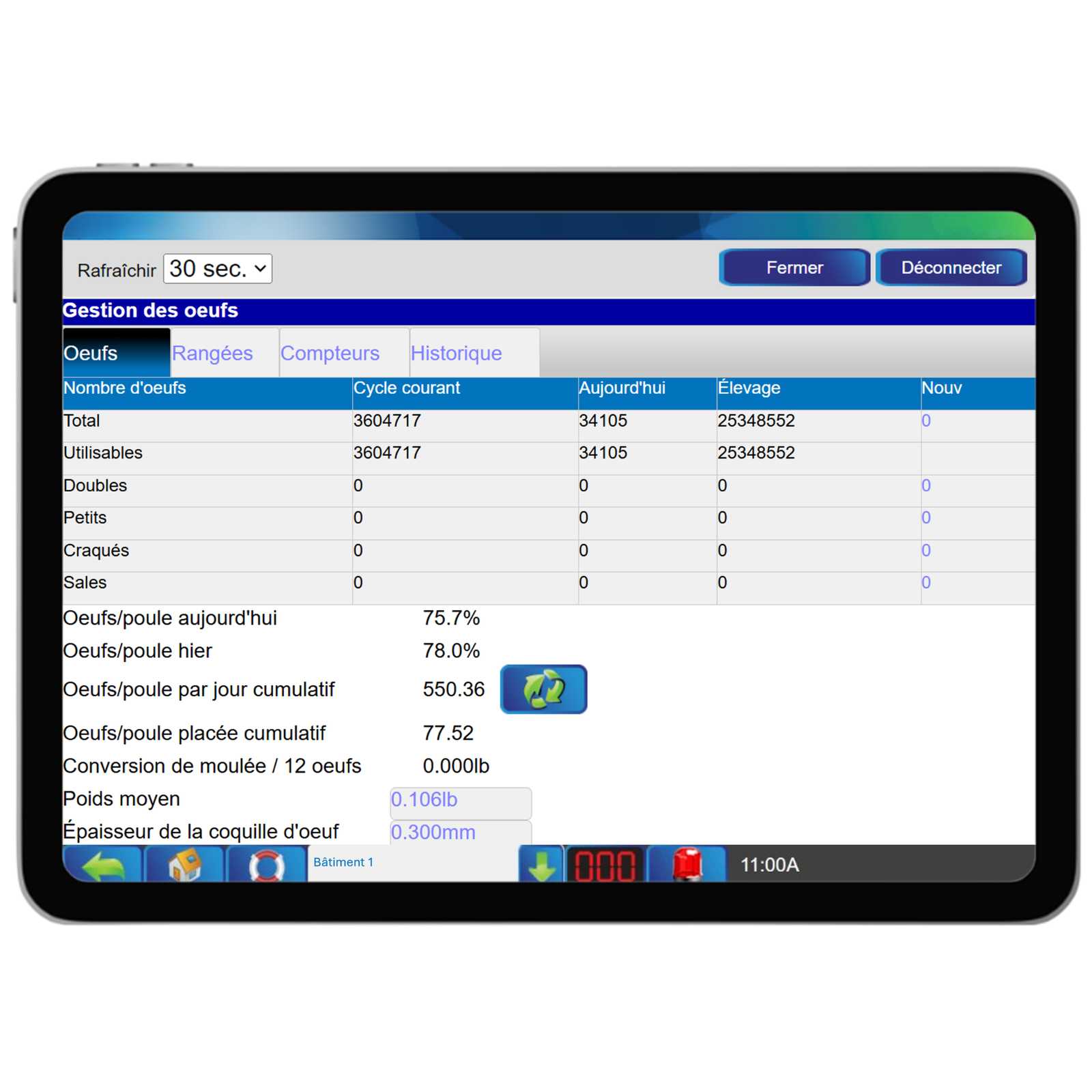 Compteur d'œufs infrarouge - IR3e IR48 – Tableau du nombre d’œufs.
