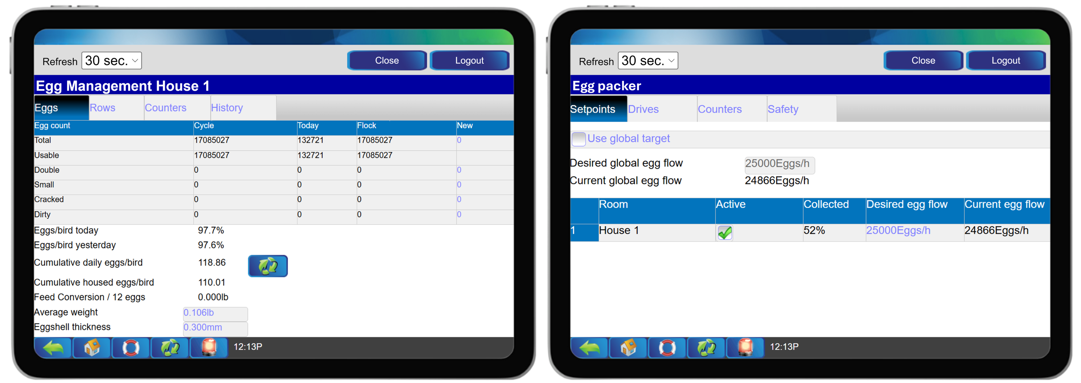 Egg Flow System – Egg management table and setting setpoints