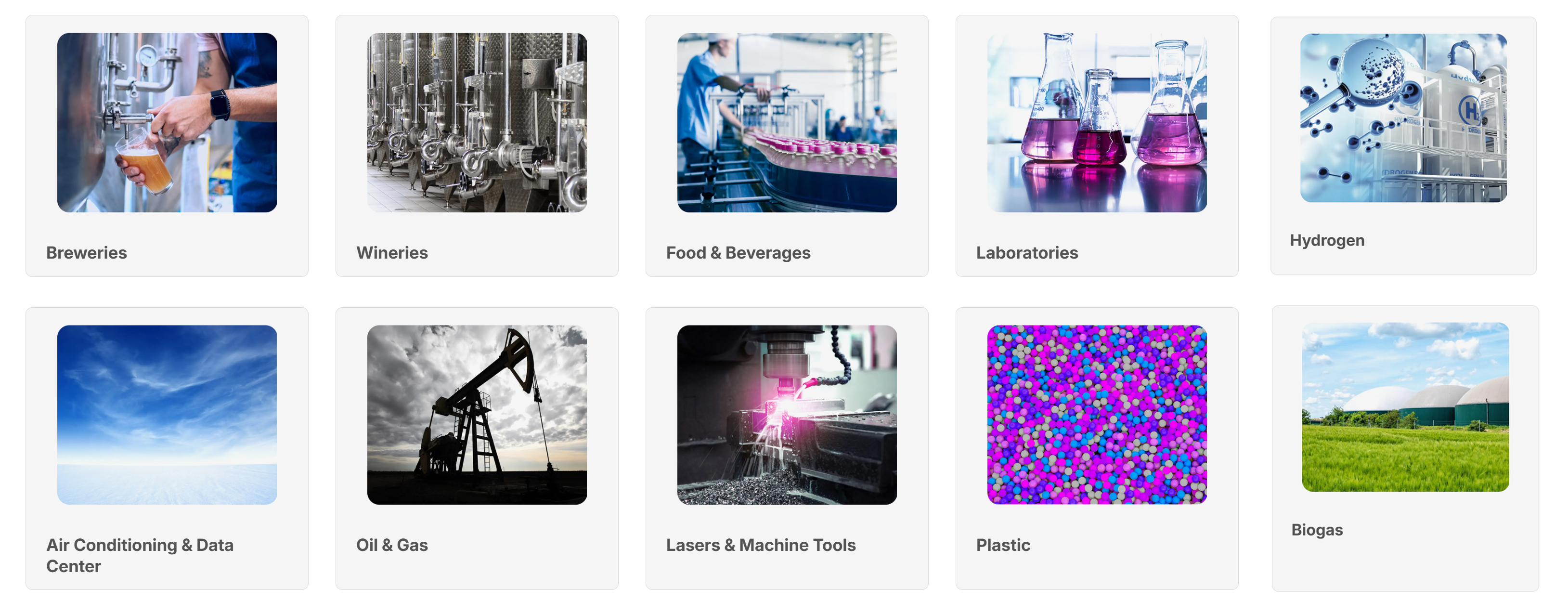 Industrial process cooling applications across plastics, machine tools, compressed air, food, pharmaceutical and energy industries.