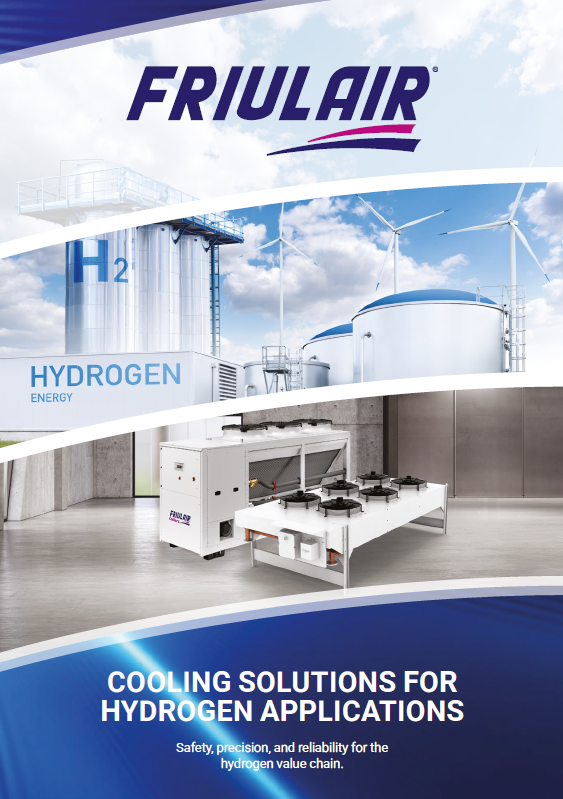 Cover of Friulair brochure featuring industrial process cooling systems for hydrogen production, compression, and storage 