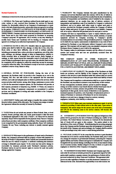 Terms and Conditions for Runtech's aftermarket services