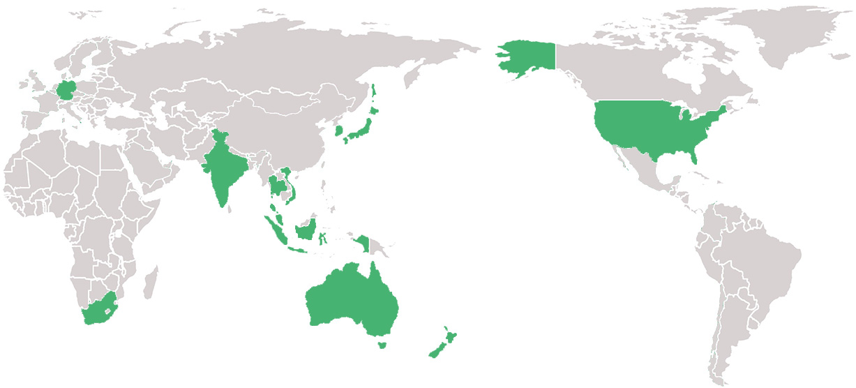 Map of the world with brand locations