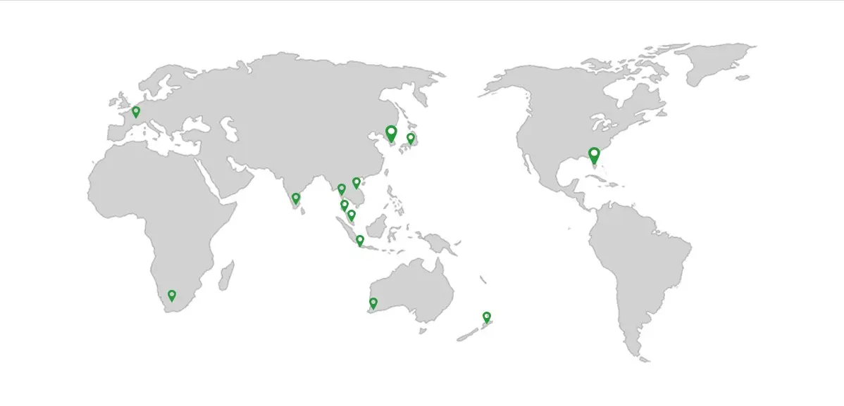 Map of the world with brand locations