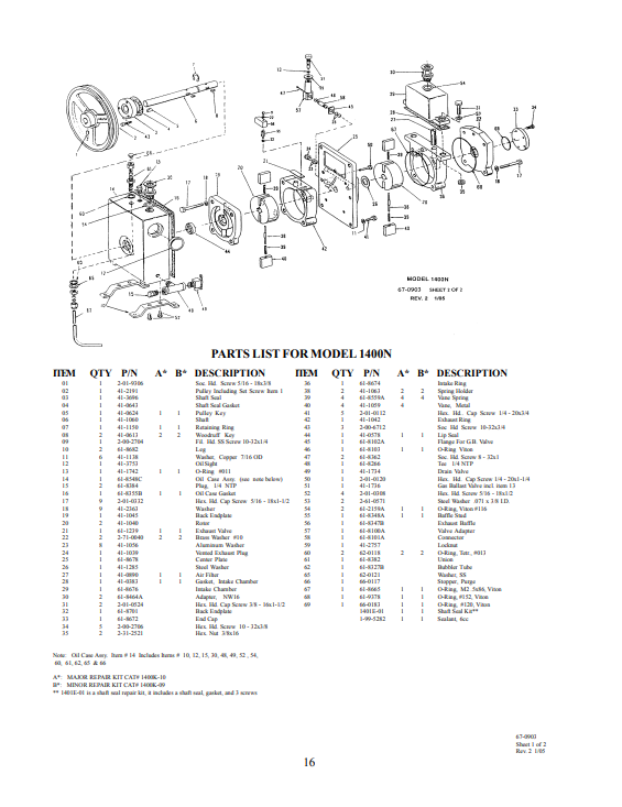Model 1400N Parts Diagram