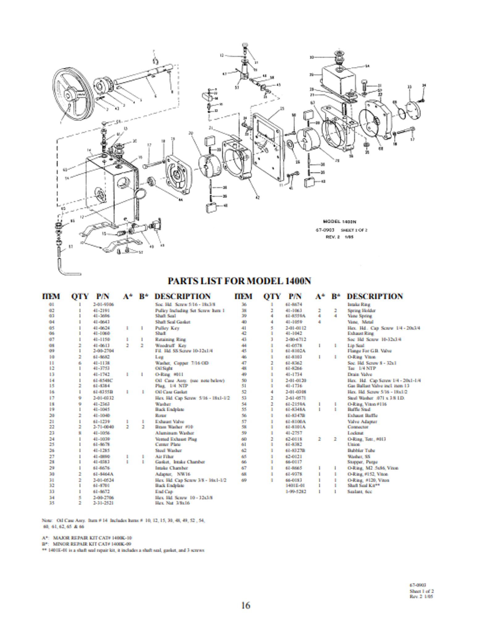 Model 1400N Parts Diagram