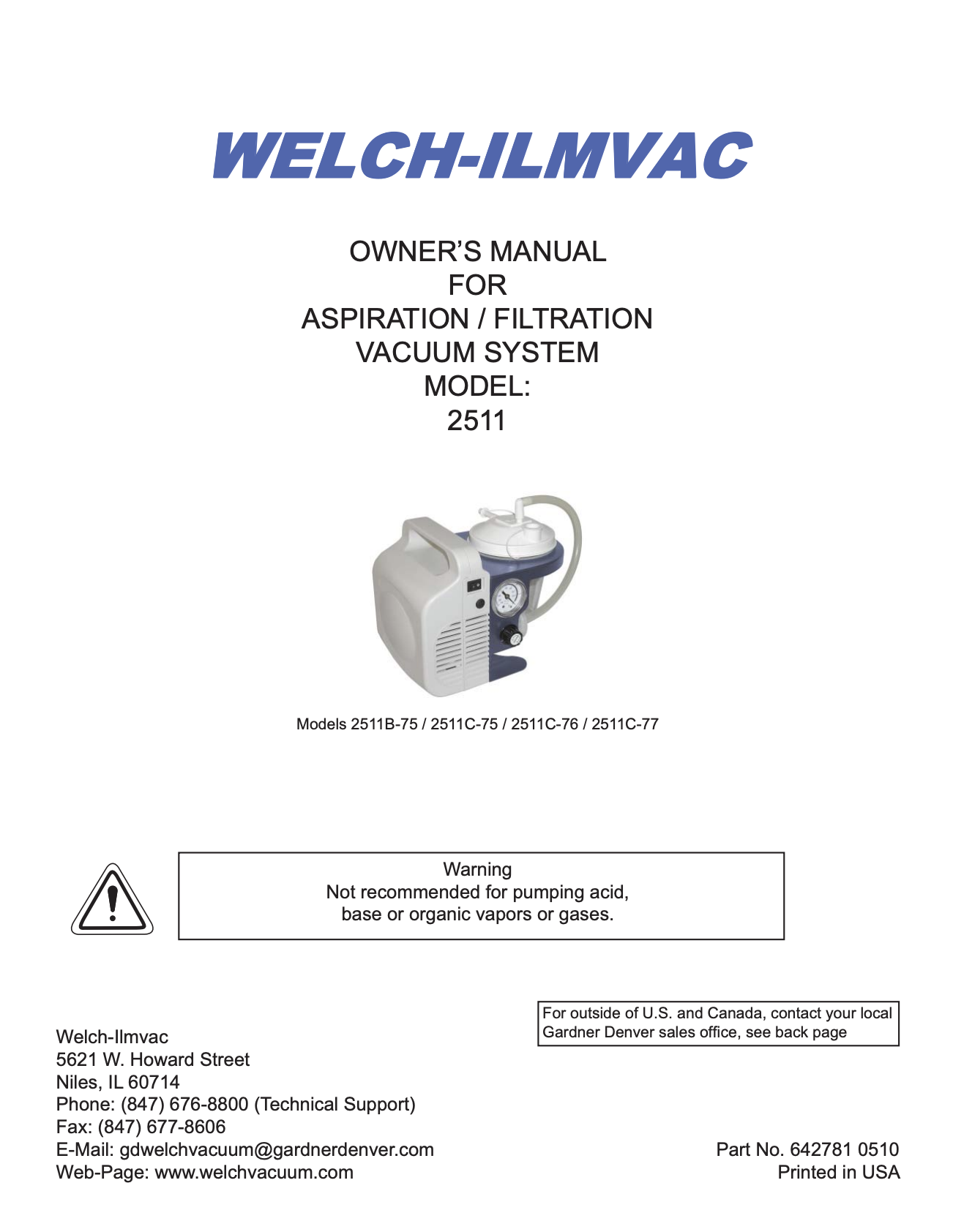 Aspiration/Filtration Vacuum System Models 2511 Series