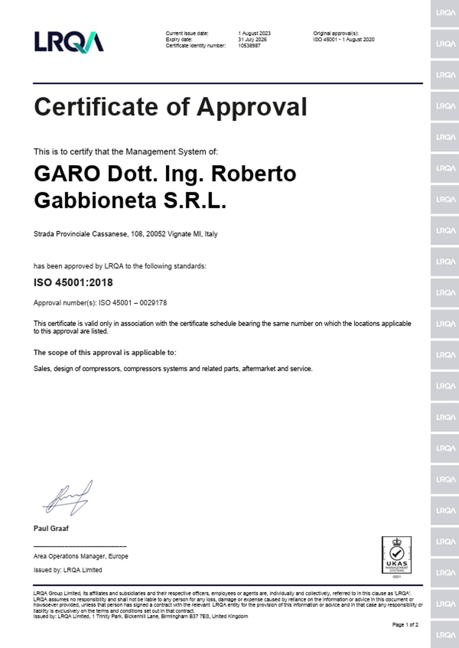 ISO 45001:2018 Garo Vignate