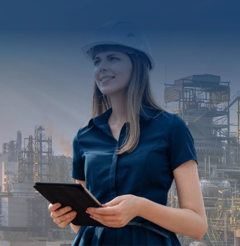 Woman observing machinery