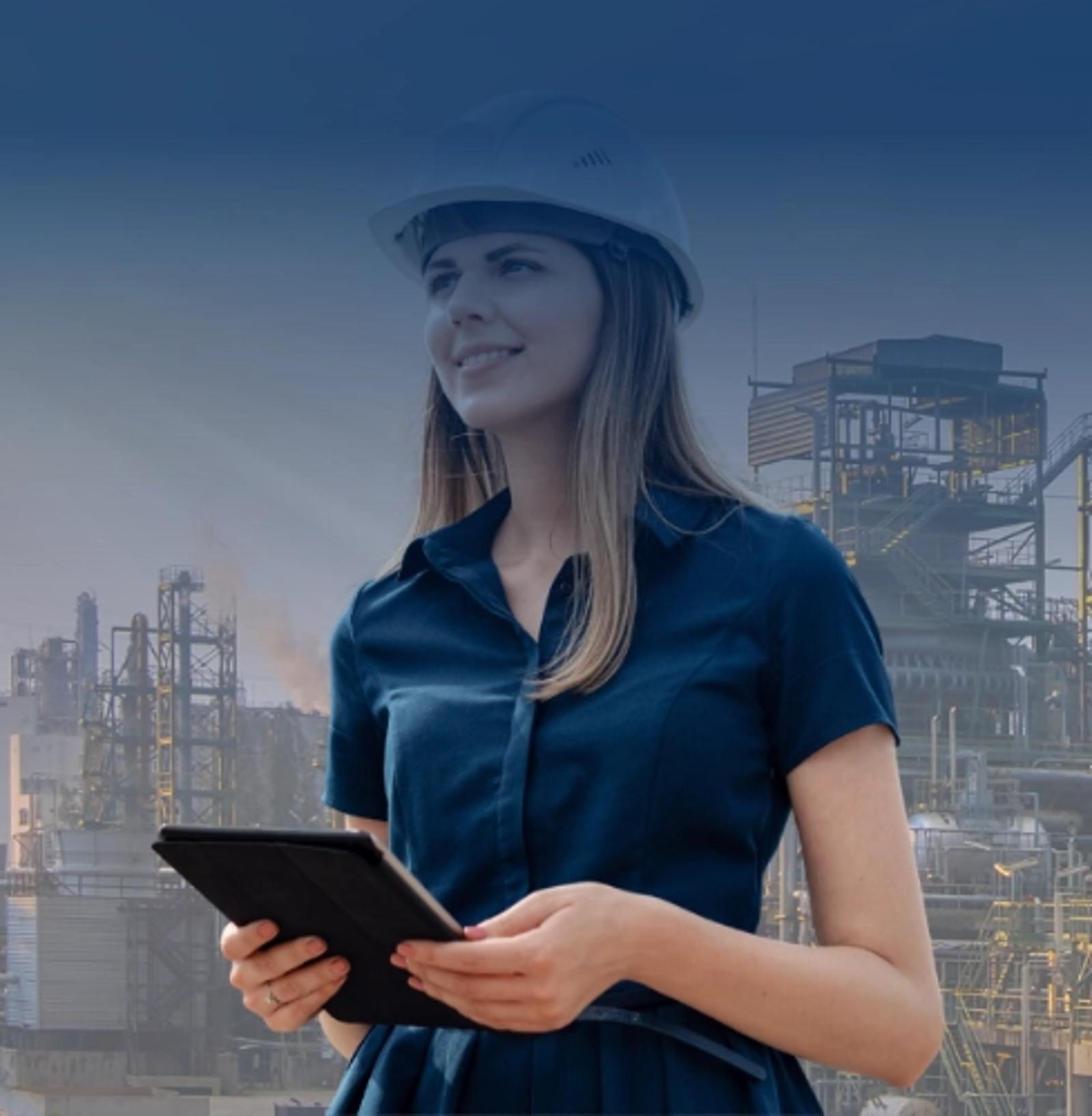 Woman observing machinery