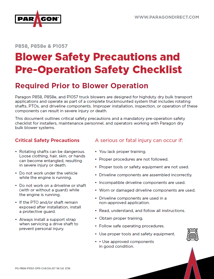 P858, P858e & P1057 Blower Safety Precautions and Pre-Operation Safety Checklist