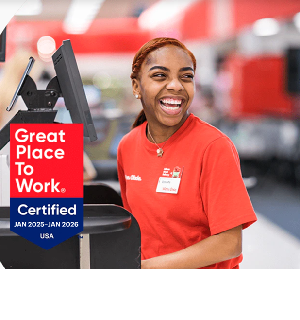 'Great Place to Work - Certified Jan 2025-Jan 2026' - Winn-Dixie cashier smiling