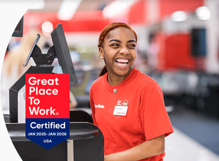 'Great Place to Work - Certified Jan 2025-Jan 2026' - Winn-Dixie cashier smiling