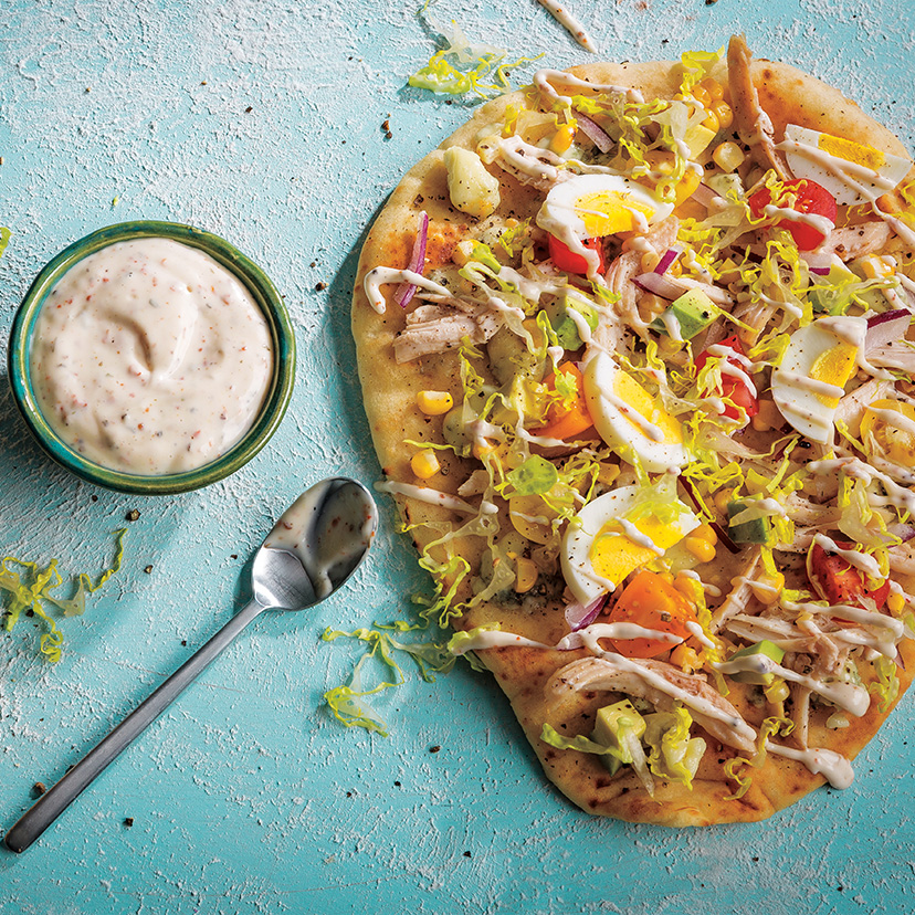 Chicken Cobb Salad Naan Flatbread Recipe