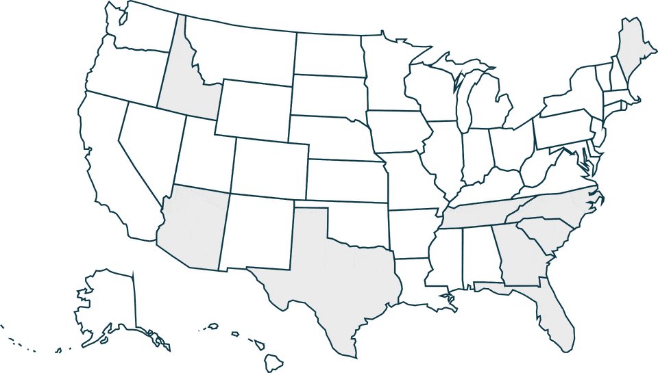An animated map of the United States with the top 20 most-popular PODS moving destinations pinpointed. Most of the pinpoints are clustered in the Southeast.