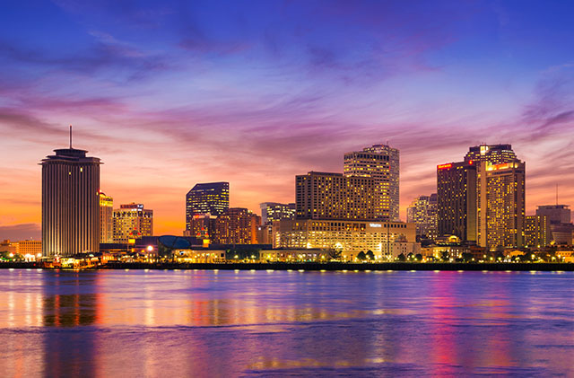 The New Orleans skyline at night