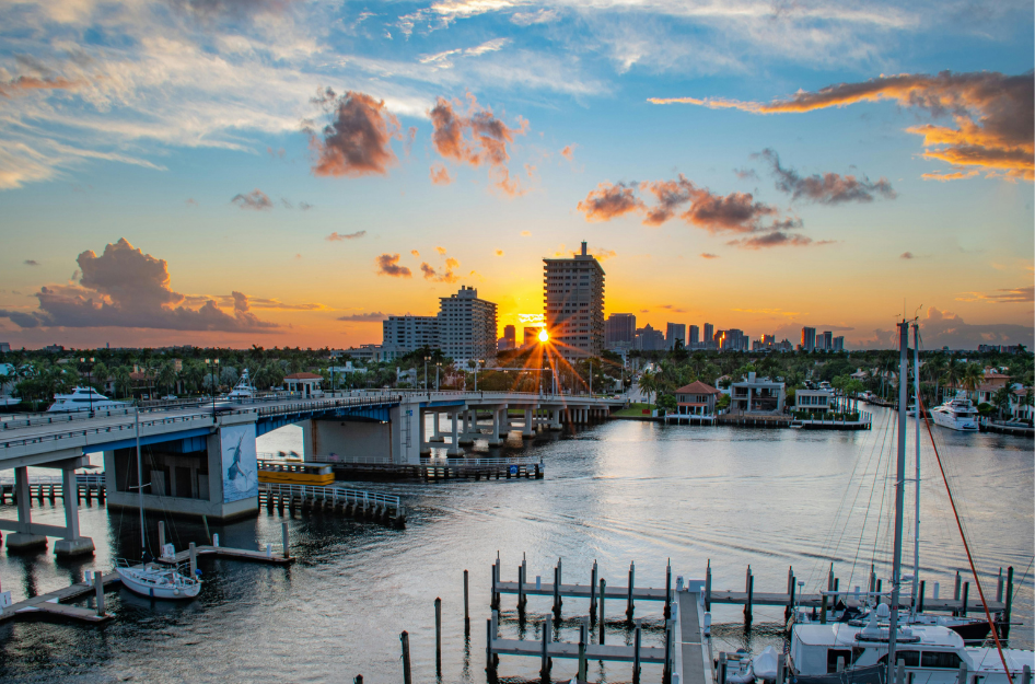 Aerial view of waterfront neighborhoods in Fort Lauderdale, Florida.