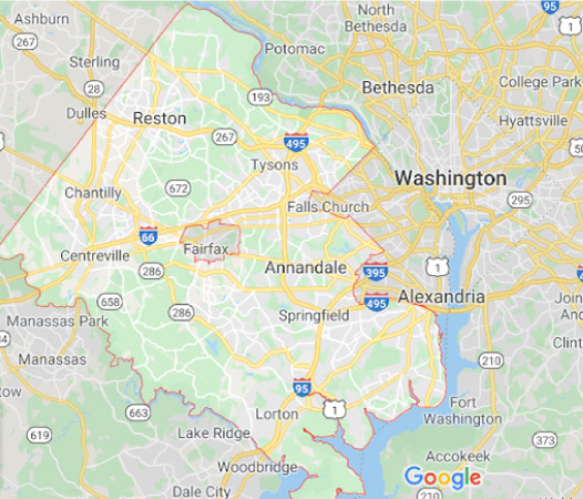 A screenshot of a Google map showing Washington, DC, suburbs located in the state of Maryland.