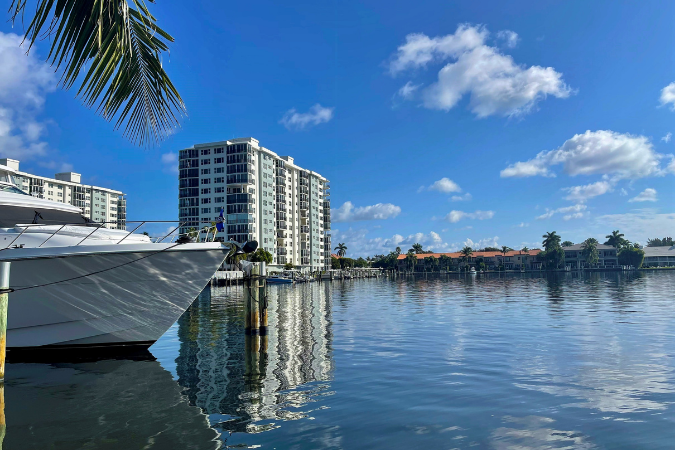 A high-rise condo building on the water in Delray Beach in Florida.