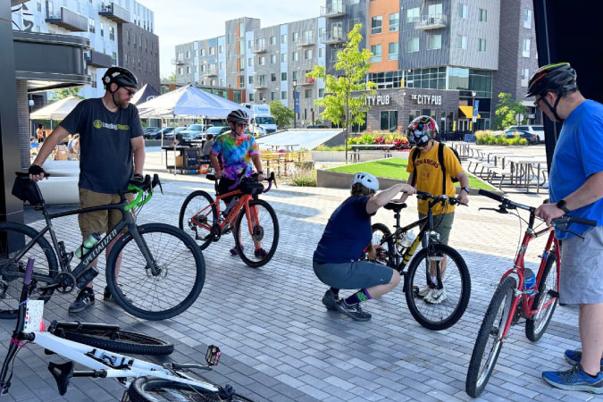 Locals prepare for a community bike ride in La Vista — one of the best suburbs of Omaha, Nebraska.