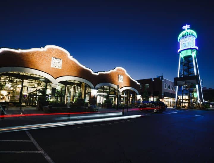 Night view of buildings and tower in Central City