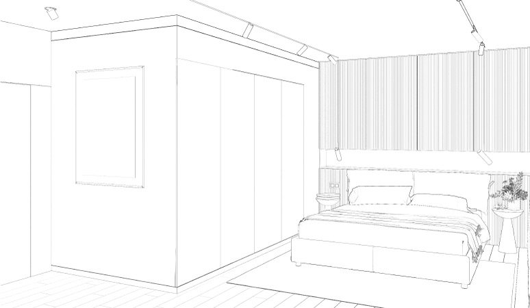 A sketch of a bedroom remodel