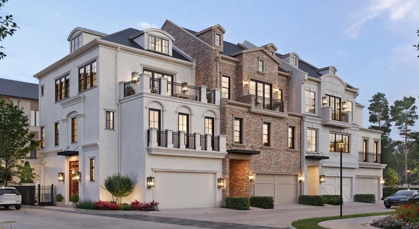 A row of upscale townhomes in the Memorial neighborhood of Houston, Texas.