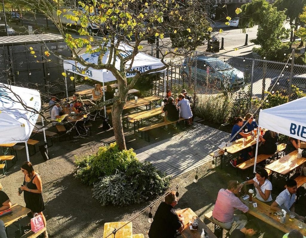 Aerial view of the Biergarten in San Francisco’s Hayes Valley neighborhood.