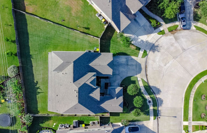 Aerial view of a neighborhood in the city of Pearland, Texas, outside of Houston.