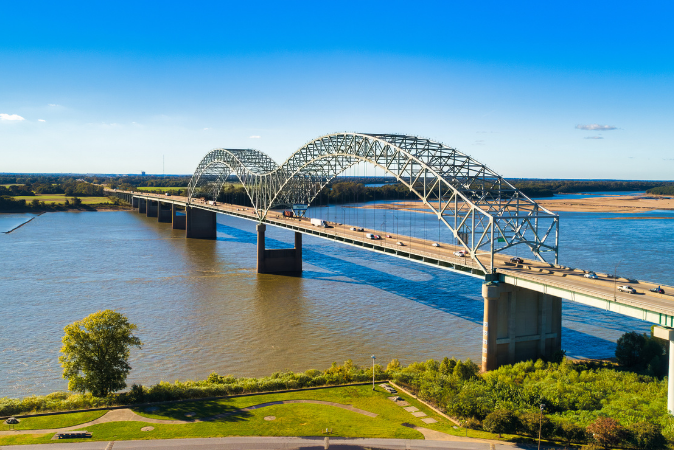 The Hernando De Soto bridge that connects Tennessee to West Memphis, AR.