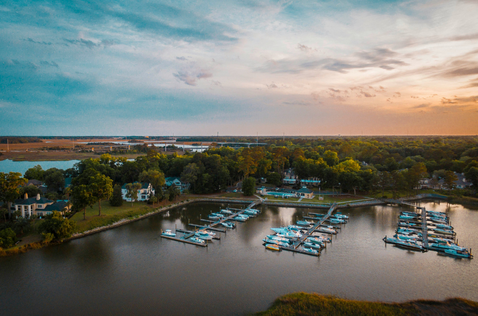 An aerial view of boats in the water in Savannah, one of the best places to live in Georgia.