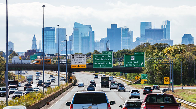 A shot of a highway in Boston
