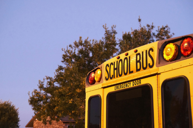 A close up of a school bus in a school district in Melbourne, FL.